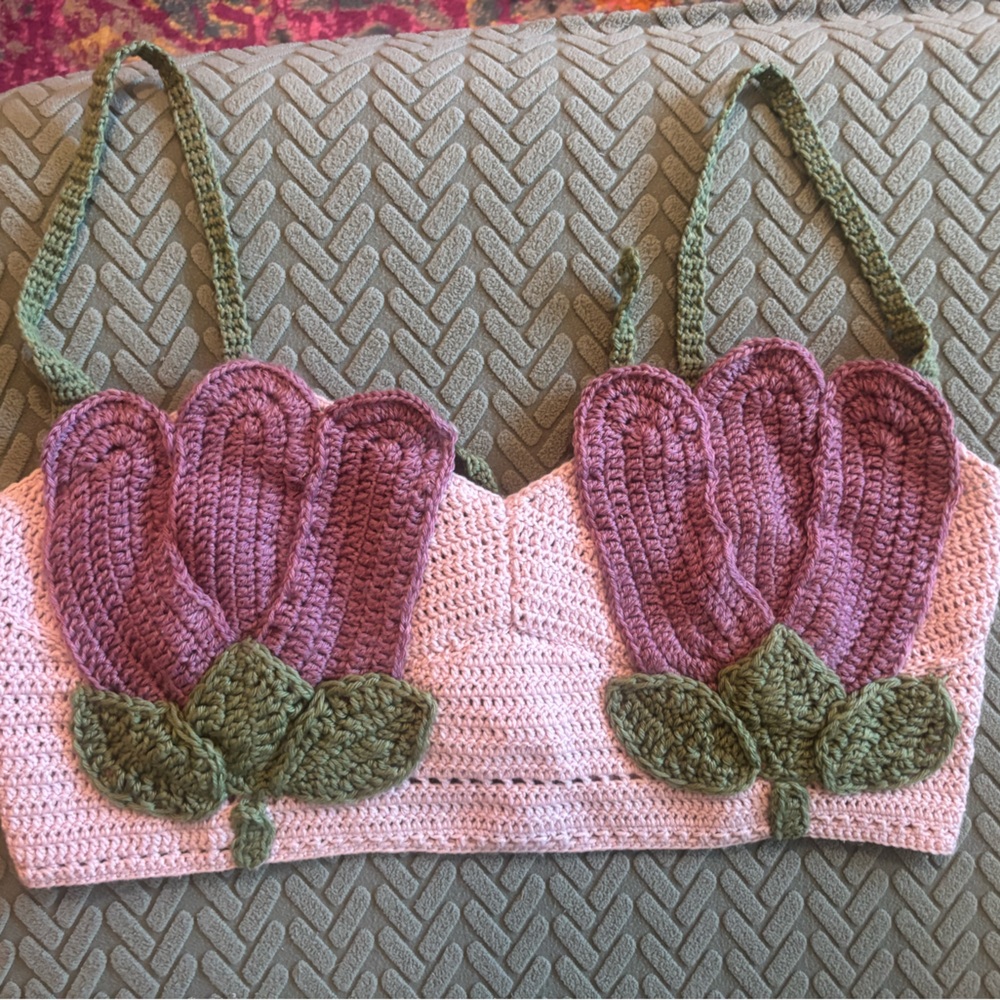 Handmade Crocheted Purple Tulip Corset Top / Bralette